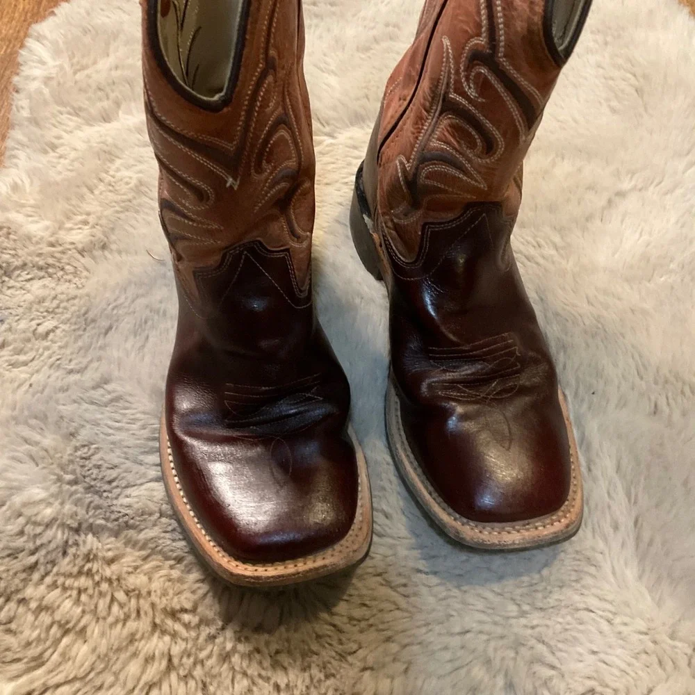 Old West Cowboy‎ Boots Size 3 BSC1859 Square Toe Brown Rust Top